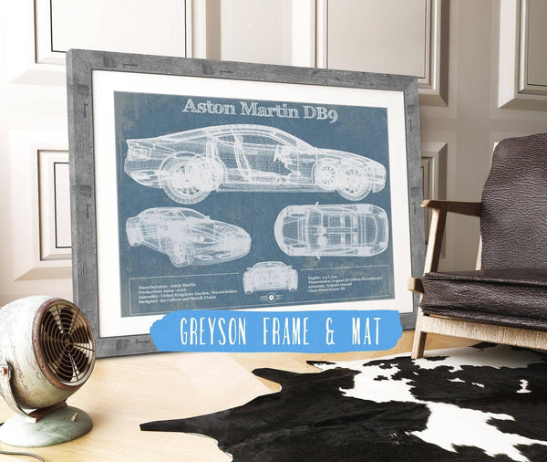 14" x 11" / Greyson Frame & Mat Cutler West Aston Martin DB9 Blueprint Vintage Auto Print