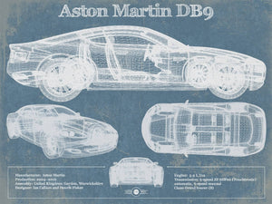 14" x 11" / Unframed Cutler West Aston Martin DB9 Blueprint Vintage Auto Print