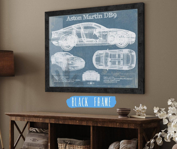 20" x 16" / Black Frame Cutler West Aston Martin DB9 Blueprint Vintage Auto Print