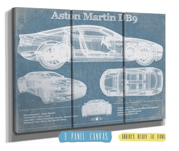 36" x 24" / 3 Panel Canvas Wrap Cutler West Aston Martin DB9 Blueprint Vintage Auto Print