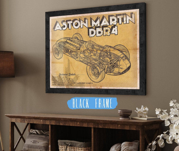 20" x 16" / Black Frame Cutler West Aston Martin DBR4 Formula One Race Car Print