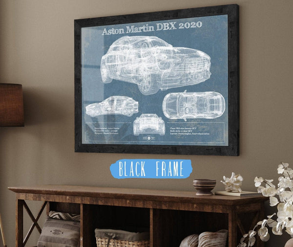 20" x 16" / Black Frame Cutler West Aston Martin DBX 2020 Blueprint Vintage Auto Print