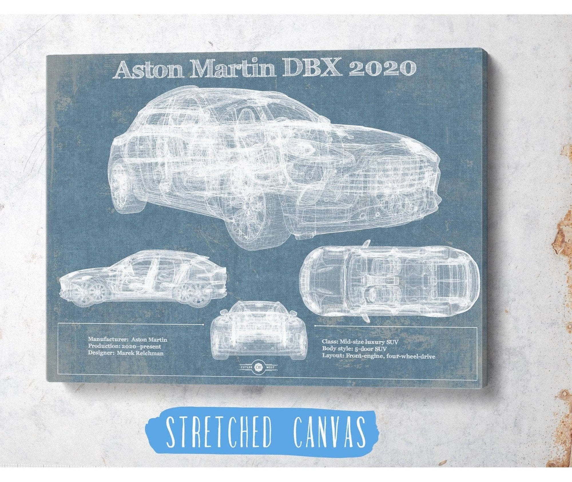 Cutler West Vehicle Collection Aston Martin DBX 2020 Blueprint Vintage Auto Print