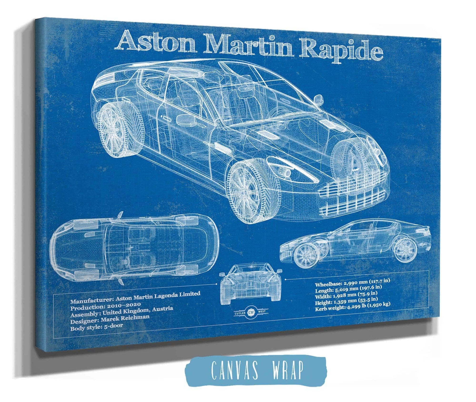 Cutler West Vehicle Collection 2011 Aston Martin Rapide Vintage Blueprint Auto Print