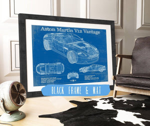20" x 16" / Black Frame & Mat Cutler West Aston Martin V12 Blueprint Vintage Auto Print
