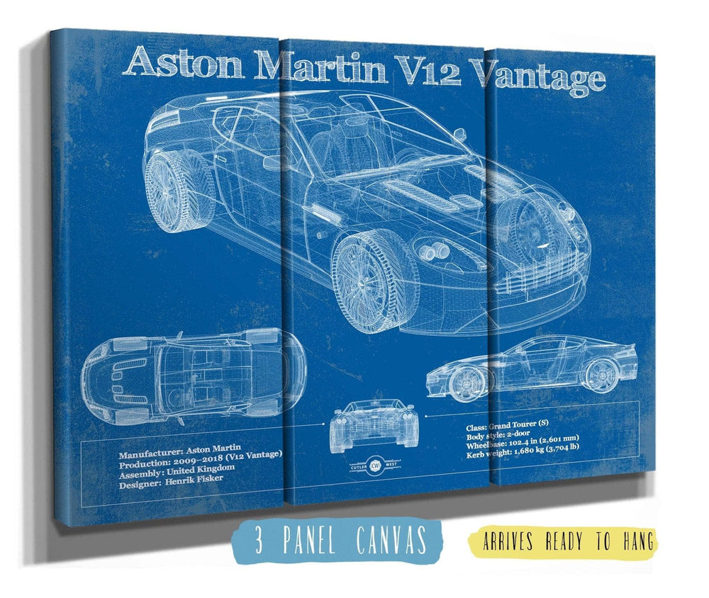 14" x 11" / Stretched Canvas Wrap Cutler West Aston Martin V12 Blueprint Vintage Auto Print