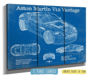 36" x 24" / 3 Panel Canvas Wrap Cutler West Aston Martin V12 Blueprint Vintage Auto Print