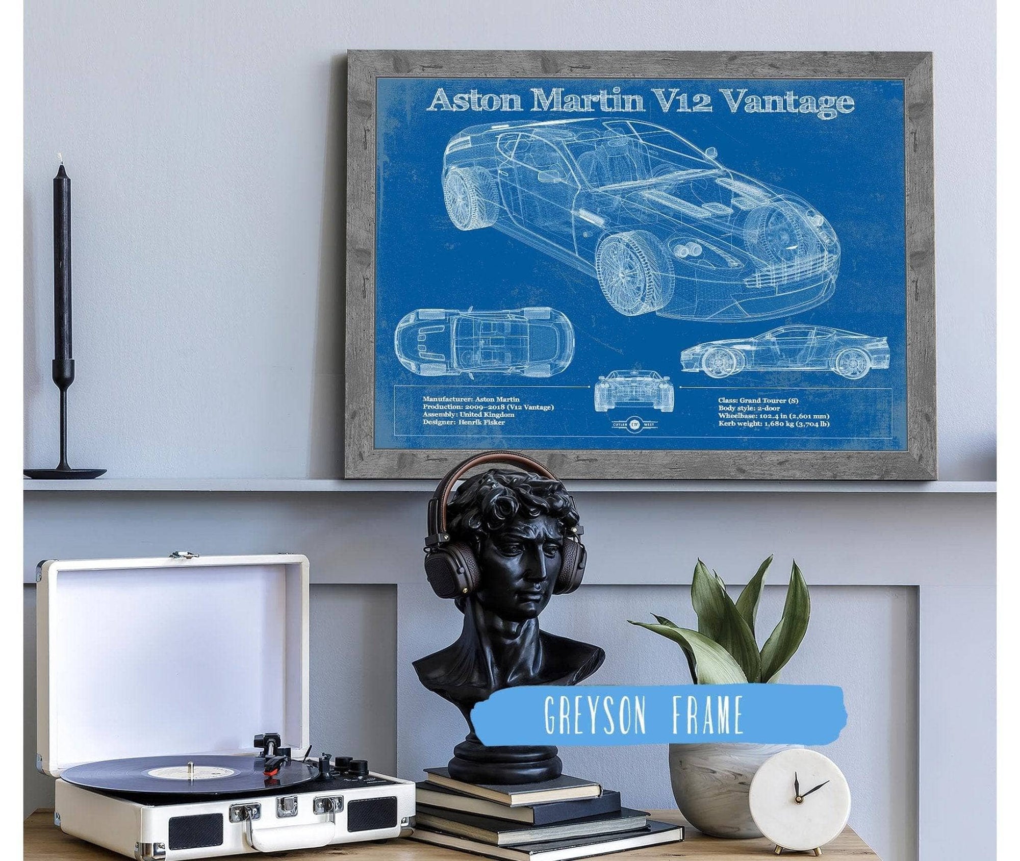 Cutler West Vehicle Collection Aston Martin V12 Blueprint Vintage Auto Print