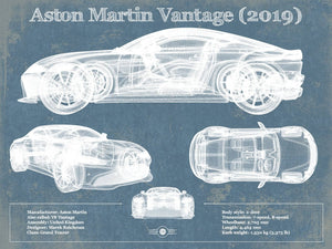 14" x 11" / Unframed Cutler West Aston Martin Vantage (2019) Vintage Blueprint Auto Print