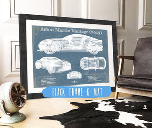 20" x 16" / Black Frame & Mat Cutler West Aston Martin Vantage (2019) Vintage Blueprint Auto Print