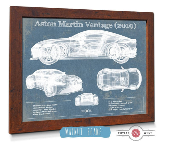20" x 16" / Walnut Frame Cutler West Aston Martin Vantage (2019) Vintage Blueprint Auto Print
