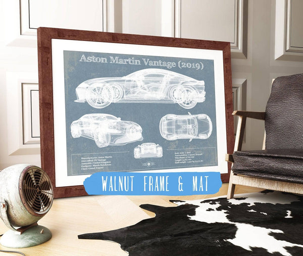 20" x 16" / Walnut Frame & Mat Cutler West Aston Martin Vantage (2019) Vintage Blueprint Auto Print