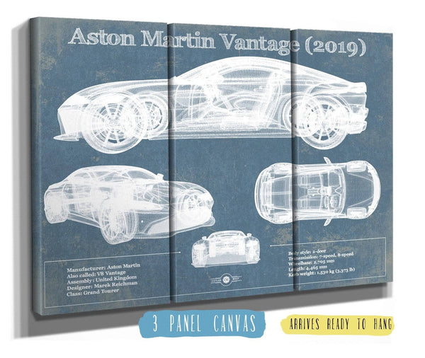 36" x 24" / 3 Panel Canvas Wrap Cutler West Aston Martin Vantage (2019) Vintage Blueprint Auto Print