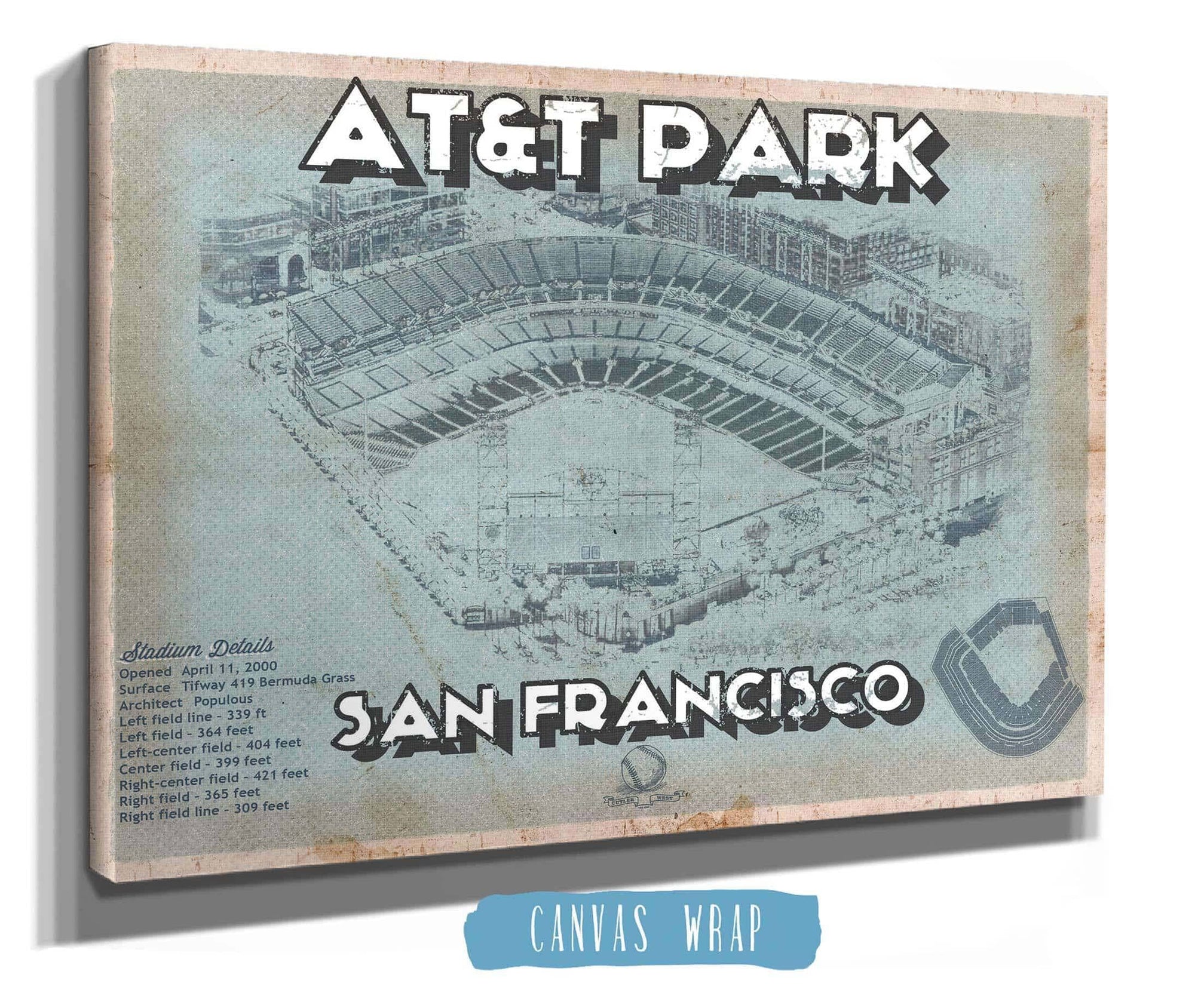 Cutler West Baseball Collection San Francisco Giants - AT&T Park Vintage Baseball Print