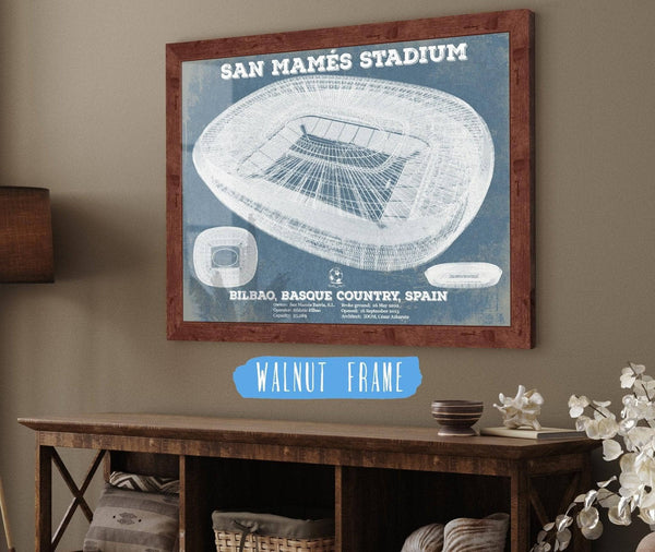 20" x 16" / Walnut Frame Cutler West Athletic Bilbao - San Mamés Stadium Soccer Print