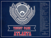 Cutler West Baseball Collection 14" x 11" / Unframed Turner Field - Atlanta Braves (MLB) Team Color Vintage Baseball Print 933311175_51707