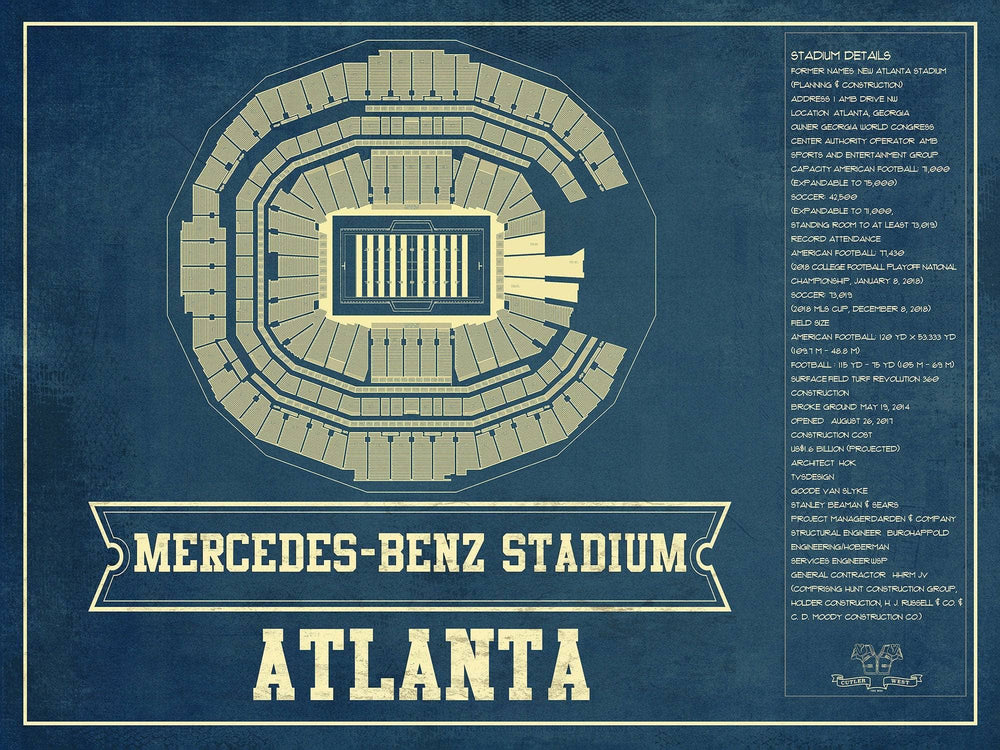 14" x 11" / Stretched Canvas Wrap Cutler West Atlanta Falcons - Mercedes-Benz Stadium - Vintage Football Print