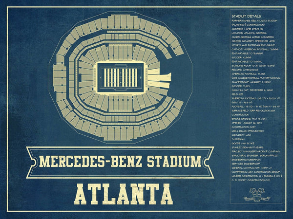 14" x 11" / Unframed Cutler West Atlanta Falcons - Mercedes-Benz Stadium - Vintage Football Print