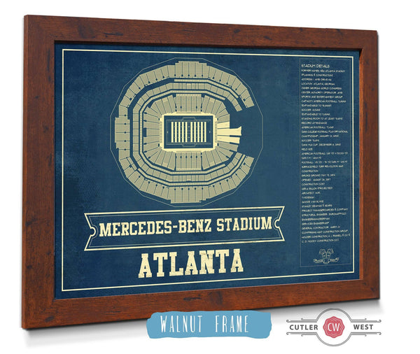 20" x 16" / Walnut Frame Cutler West Atlanta Falcons - Mercedes-Benz Stadium - Vintage Football Print