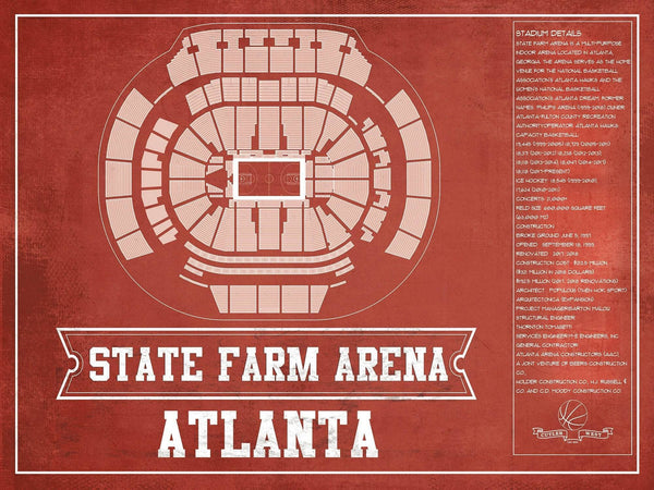 14" x 11" / Unframed Cutler West Atlanta Hawks - State Farm Arena Vintage Basketball Blueprint NBA Print
