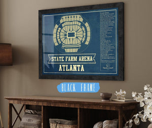20" x 16" / Black Frame Cutler West Atlanta Hawks - State Farm Arena Vintage Basketball Blueprint NBA Print