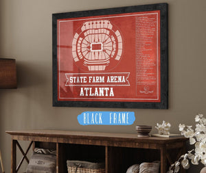 20" x 16" / Black Frame Cutler West Atlanta Hawks - State Farm Arena Vintage Basketball Blueprint NBA Print