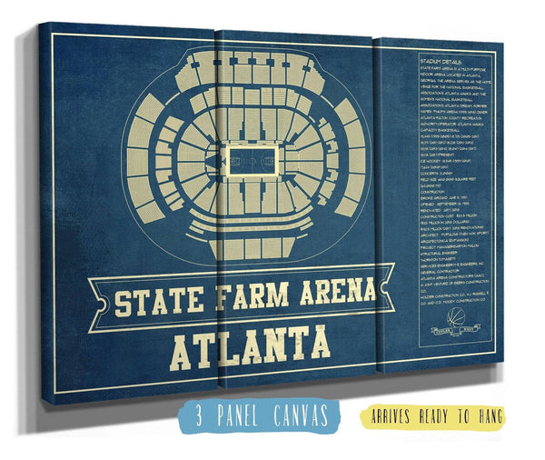 36" x 24" / 3 Panel Canvas Wrap Cutler West Atlanta Hawks - State Farm Arena Vintage Basketball Blueprint NBA Print