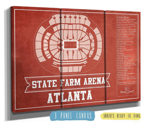 36" x 24" / 3 Panel Canvas Wrap Cutler West Atlanta Hawks - State Farm Arena Vintage Basketball Blueprint NBA Print