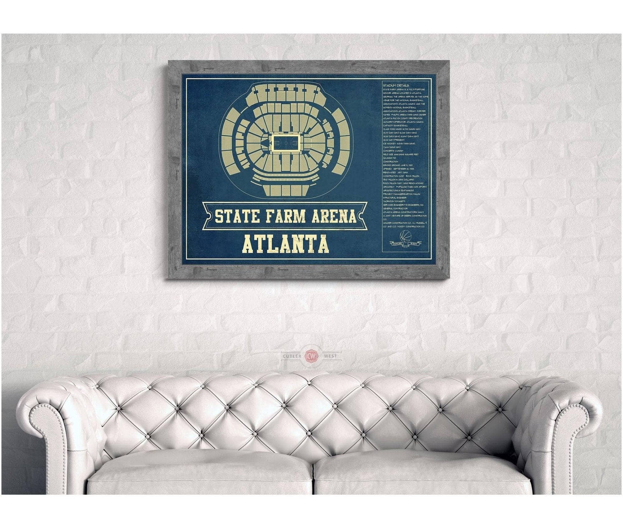 Cutler West Basketball Collection Atlanta Hawks - State Farm Arena Vintage Basketball Blueprint NBA Print