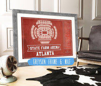 Cutler West Basketball Collection 14" x 11" / Greyson Frame Mat Atlanta Hawks - State Farm Arena Vintage Basketball Blueprint NBA Print 660984178-TEAM_75647