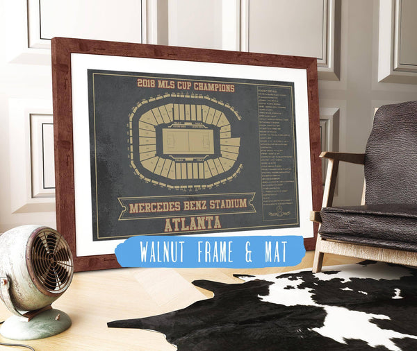 20" x 16" / Walnut Frame & Mat Cutler West Atlanta United F.C. - Mercedes-Benz Stadium Stadium Vintage Soccer Print