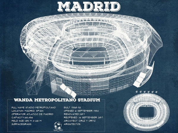 14" x 11" / Unframed Cutler West Atlético Madrid FC Wanda Metropolitano Stadium Soccer Print