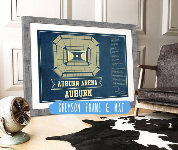 14" x 11" / Greyson Frame & Mat Cutler West Auburn Tigers - Auburn Arena Vintage Blueprint