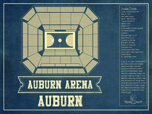 14" x 11" / Unframed Cutler West Auburn Tigers - Auburn Arena Vintage Blueprint