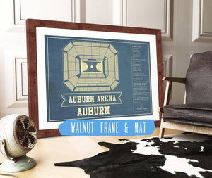 20" x 16" / Walnut Frame & Mat Cutler West Auburn Tigers - Auburn Arena Vintage Blueprint
