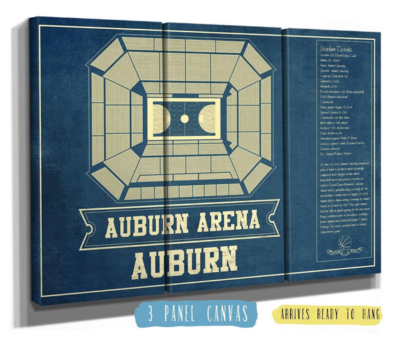 36" x 24" / 3 Panel Canvas Wrap Cutler West Auburn Tigers - Auburn Arena Vintage Blueprint