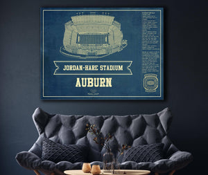 Cutler West Auburn Tigers - Jordan-Hare Vintage Stadium Blueprint Art Print