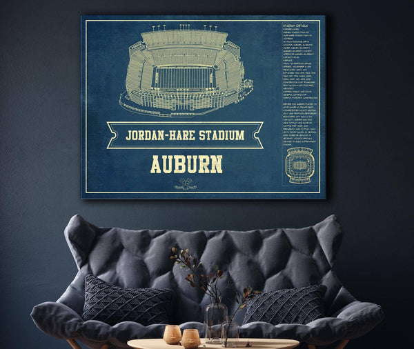 Cutler West Auburn Tigers - Jordan-Hare Vintage Stadium Blueprint Art Print