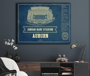 Cutler West Auburn Tigers - Jordan-Hare Vintage Stadium Blueprint Art Print
