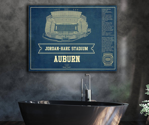 Cutler West Auburn Tigers - Jordan-Hare Vintage Stadium Blueprint Art Print