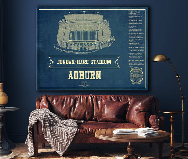 Cutler West Auburn Tigers - Jordan-Hare Vintage Stadium Blueprint Art Print
