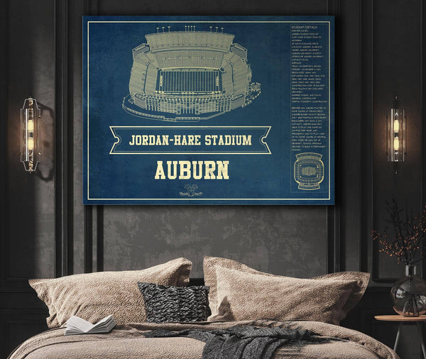 Cutler West Auburn Tigers - Jordan-Hare Vintage Stadium Blueprint Art Print