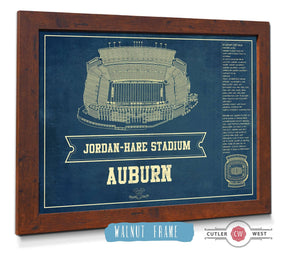 Cutler West Auburn Tigers - Jordan-Hare Vintage Stadium Blueprint Art Print