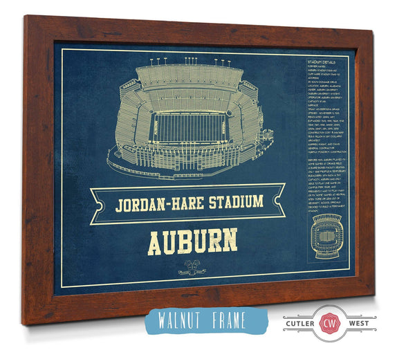 Cutler West Auburn Tigers - Jordan-Hare Vintage Stadium Blueprint Art Print