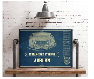Cutler West Auburn Tigers - Jordan-Hare Vintage Stadium Blueprint Art Print