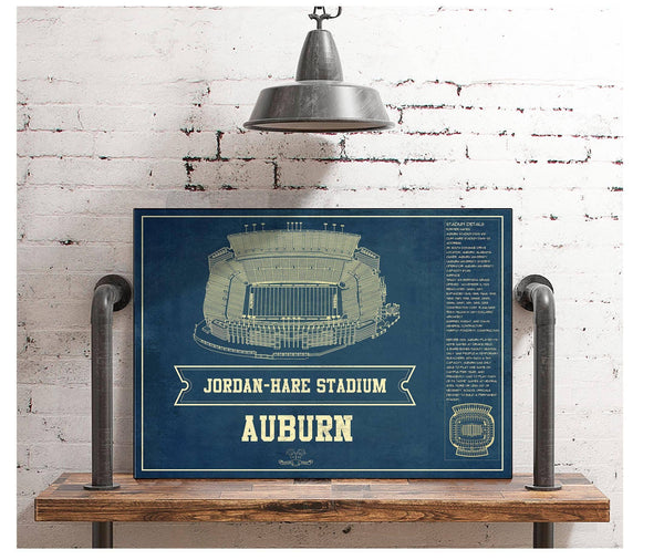 Cutler West Auburn Tigers - Jordan-Hare Vintage Stadium Blueprint Art Print