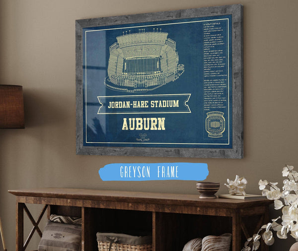 Cutler West Auburn Tigers - Jordan-Hare Vintage Stadium Blueprint Art Print