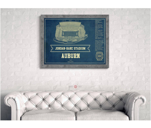 Cutler West Auburn Tigers - Jordan-Hare Vintage Stadium Blueprint Art Print