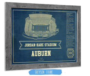 14" x 11" / Greyson Frame Cutler West Auburn Tigers - Jordan-Hare Vintage Stadium Blueprint Art Print