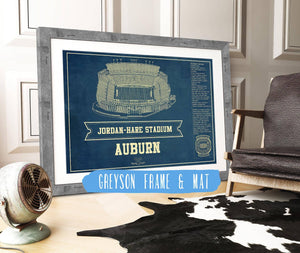14" x 11" / Greyson Frame & Mat Cutler West Auburn Tigers - Jordan-Hare Vintage Stadium Blueprint Art Print
